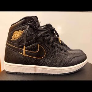 Jordan Black and Gold Athletic Shoes